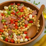 Italian dense bean salad in a ceramic bowl