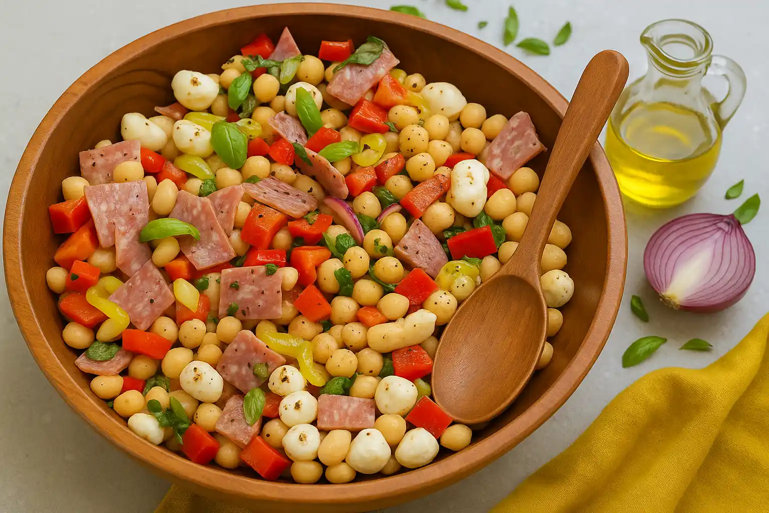 Italian dense bean salad in a ceramic bowl