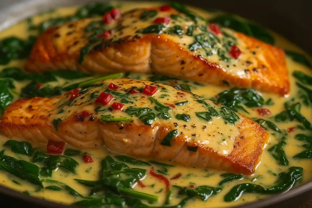 Creamy Spinach and Roasted Red Pepper Salmon