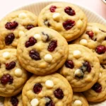 Plate of Soft-Baked White Chocolate Cranberry Cookies